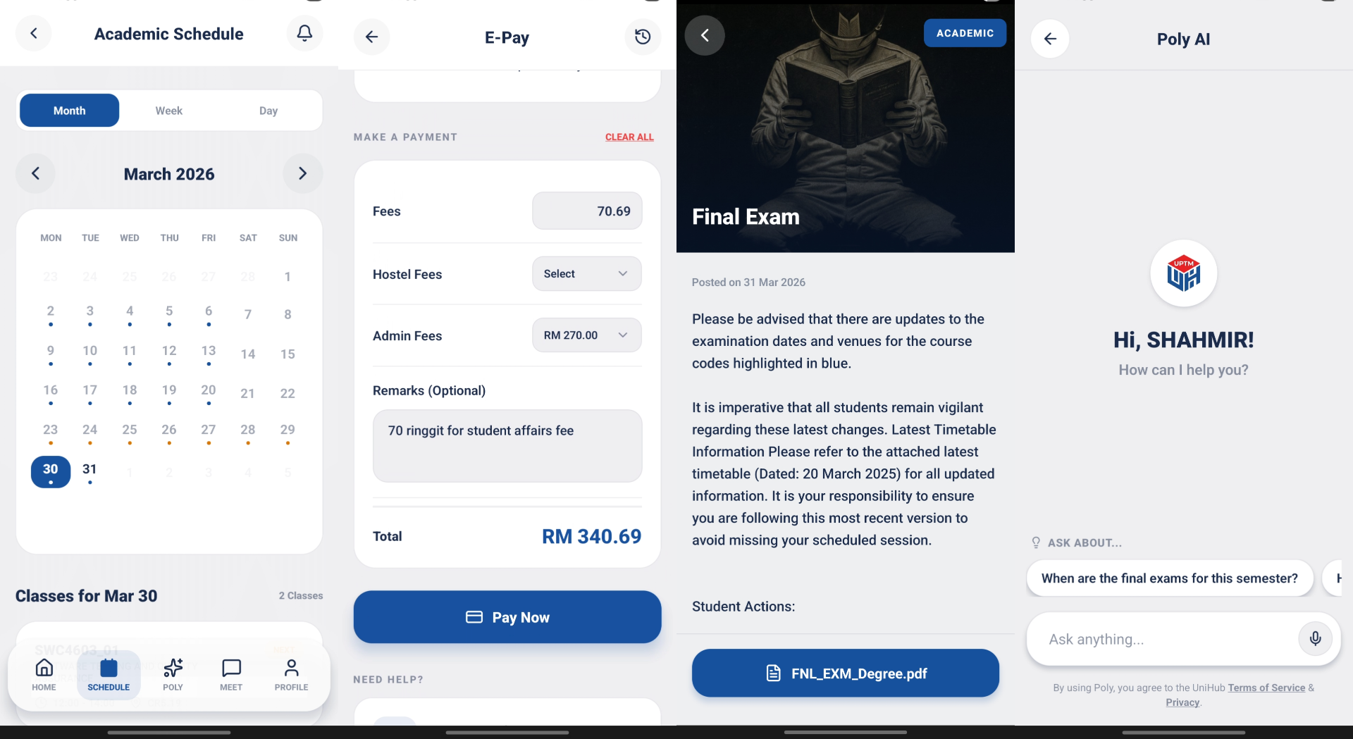 Schedules, E-Pay, Broadcast Hub & Poly AI